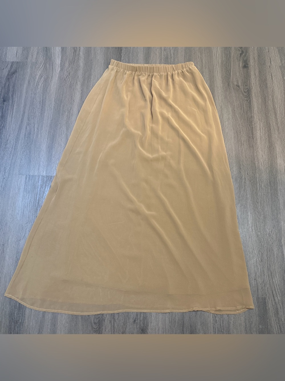 Boho Chiffon Maxi Skirt Women’s Medium Camel Brown Flowy Lined Elastic Waist - Picture 5 of 10
